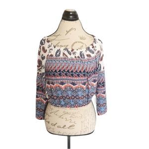 Papaya Womens Boho Chic Top Cropped Sz S Y2K Festival Gypsy Long Sleeve Paisley